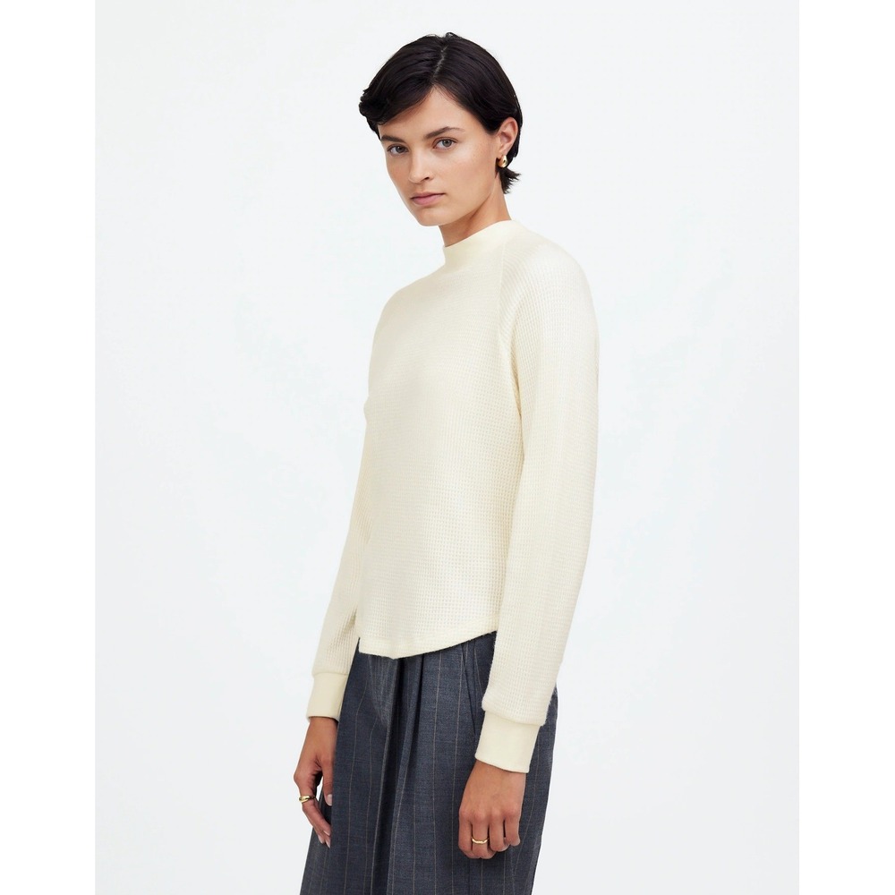 Madewell Waffle-Knit Ribbed Crew Neck Raglan Sleeves White Tee Size L Pullover